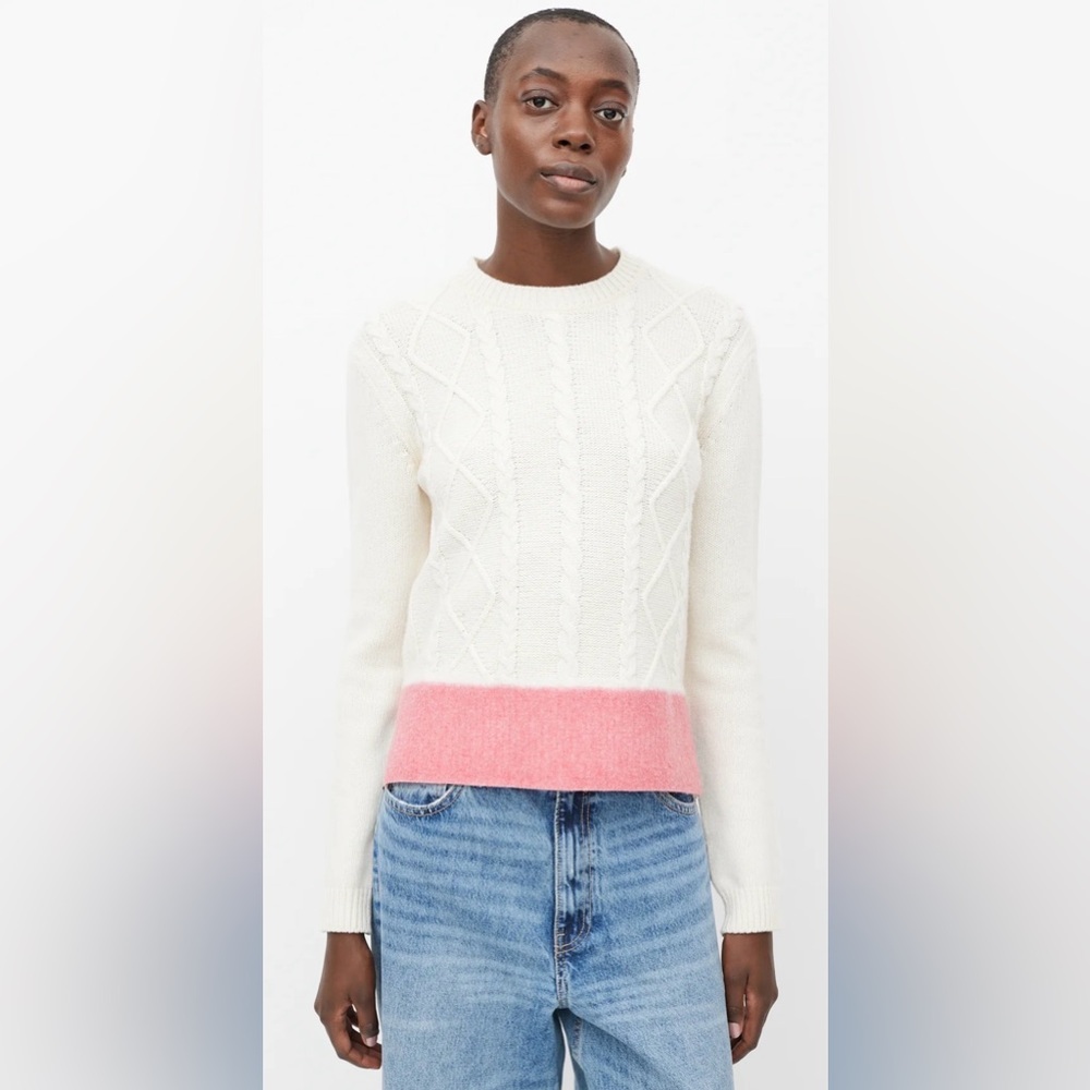 Marni cream & pink cable knit /felted wool pullover crewneck cropped sweater- S